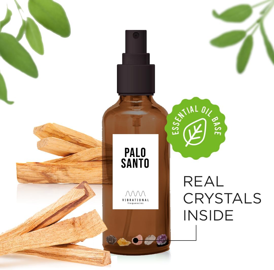 Palo Santo – Spray para manchas con cristales de cuarzo para cuerpo y espacio, limpiador de energía negativa, ambientador natural en aerosol,
