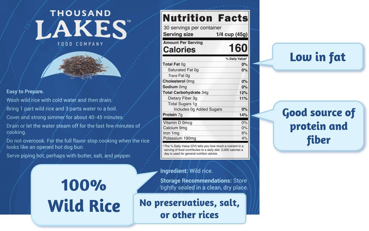 Thousand Lakes Arroz silvestre cultivado en Minnesota – 3 libras (48 onzas) – Bolsa a granel  Arroz 100% salvaje  Todo natural