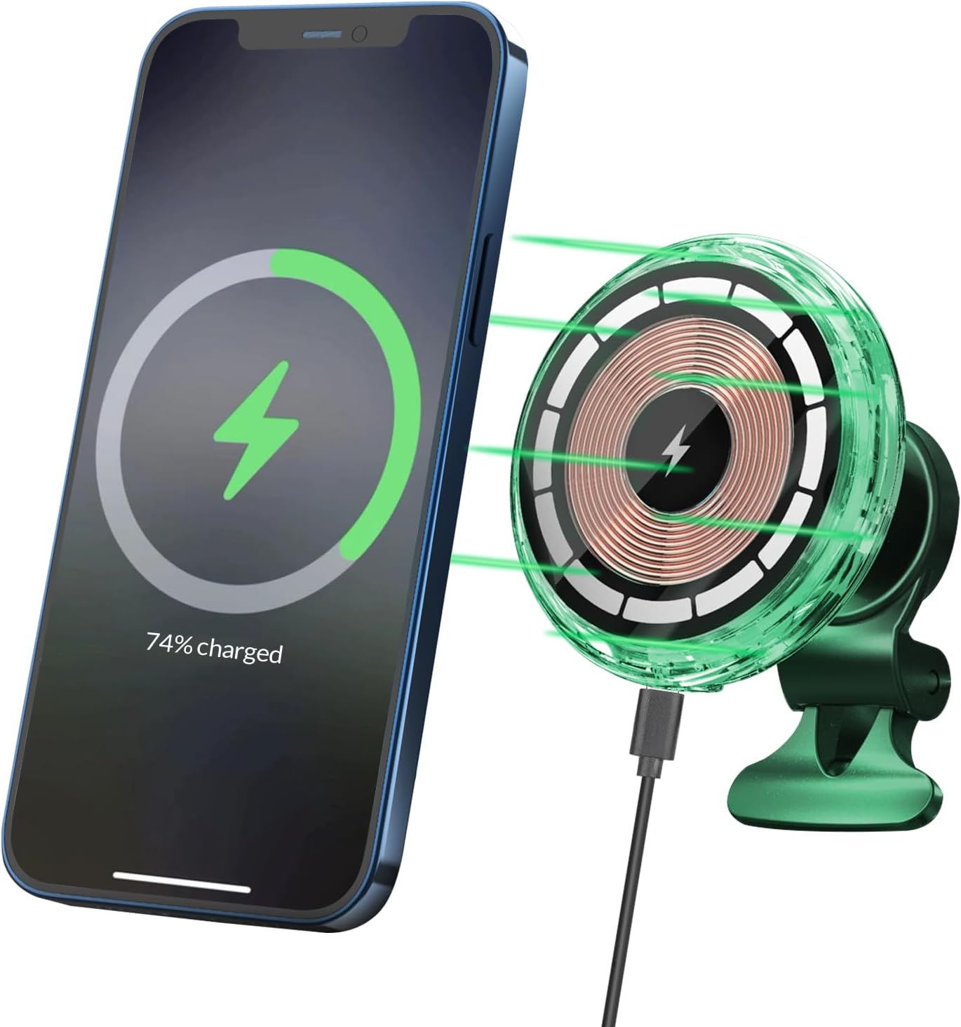 Cargador magnético inalámbrico C25 para iPhone serie 15141312, soporte de teléfono mejorado para auto alineación automática, montaje de ventilación