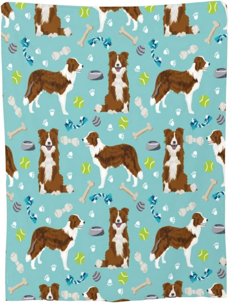 Xoeiran Manta de franela de felpa de vellón, lindo perro y juguetes de Border Collie y juguetes ligeros y reclinables, ropa de cama con aire