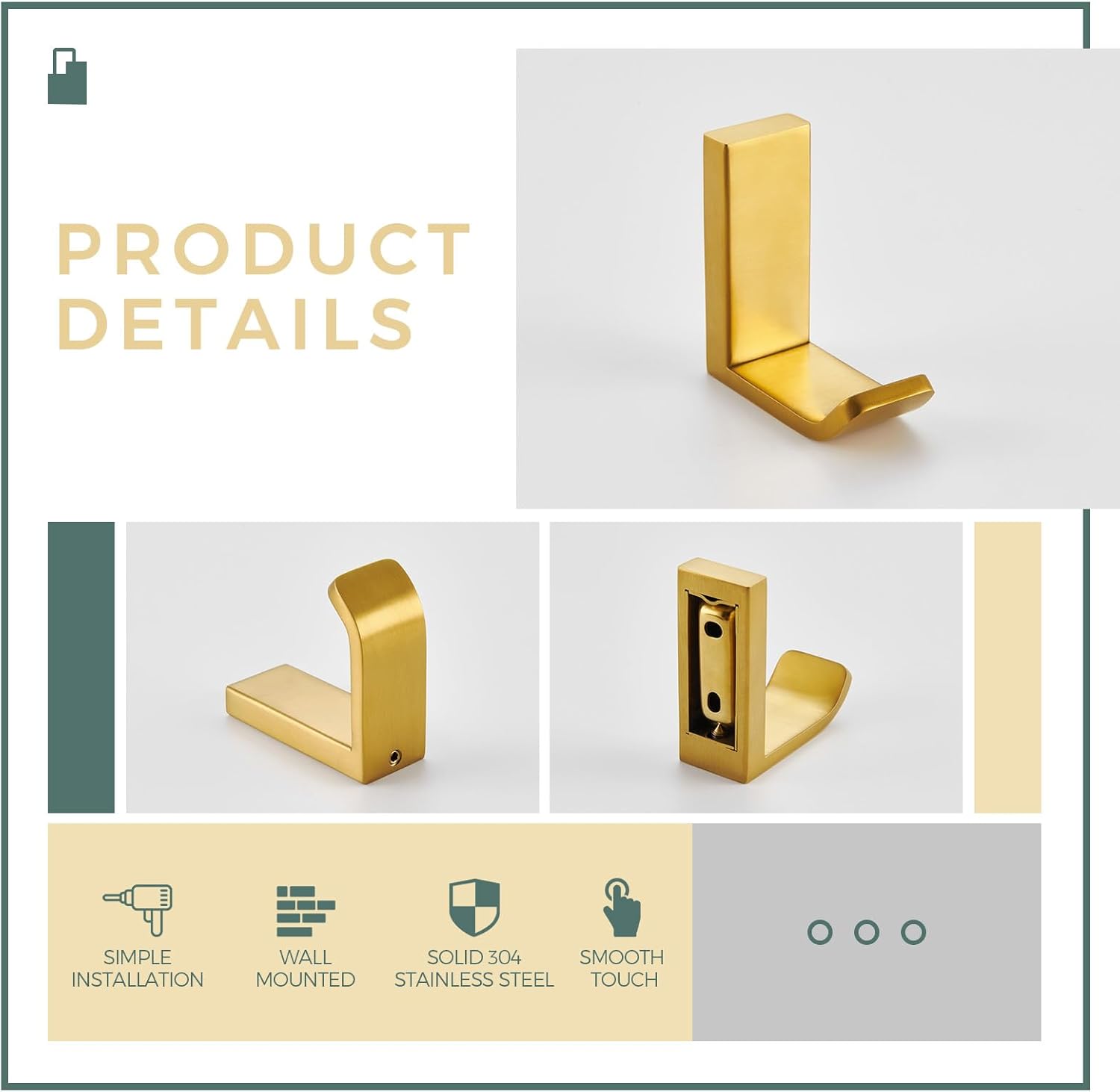 Gancho para bata de toalla, oro cepillado, soporte para toallas de mano de acero inoxidable 304, soporte de pared para colgar ropa de baño