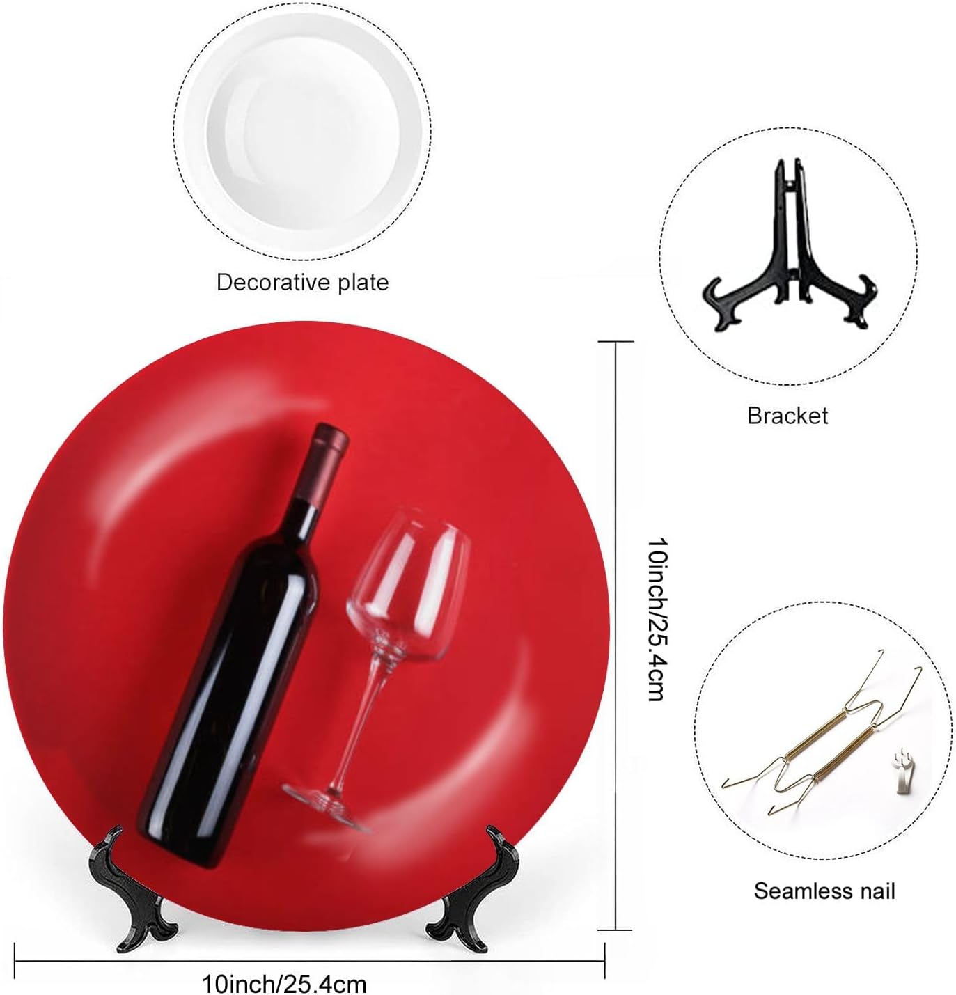 Placa de cerámica para colgar en la pared, botella de vino, vidrio vacío, pintura roja, placa decorativa, placa de porcelana para sala de estar,