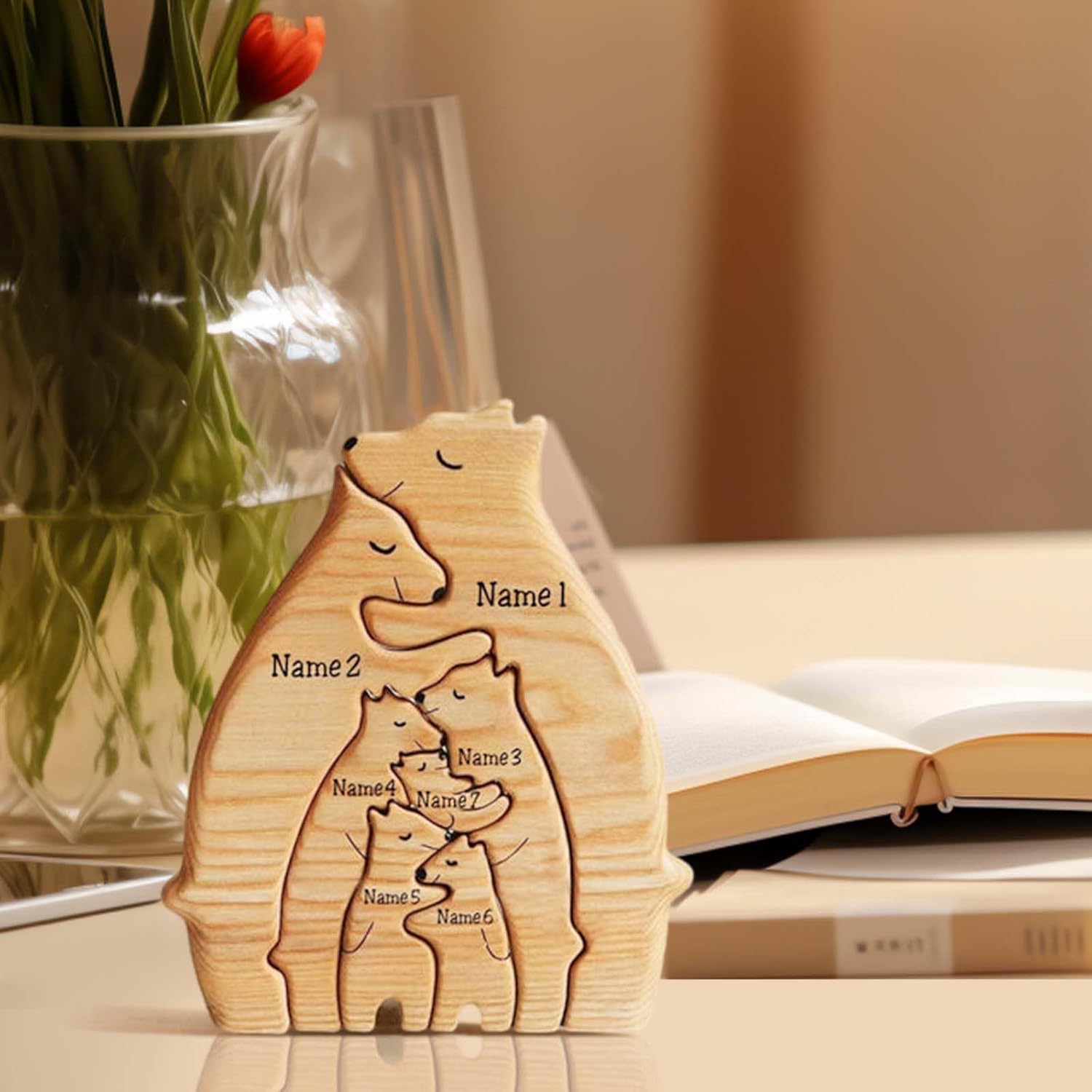 Rompecabezas de madera personalizado para la familia, regalos con nombre, rompecabezas de madera personalizable con 1-8 nombres, pieza decorativa