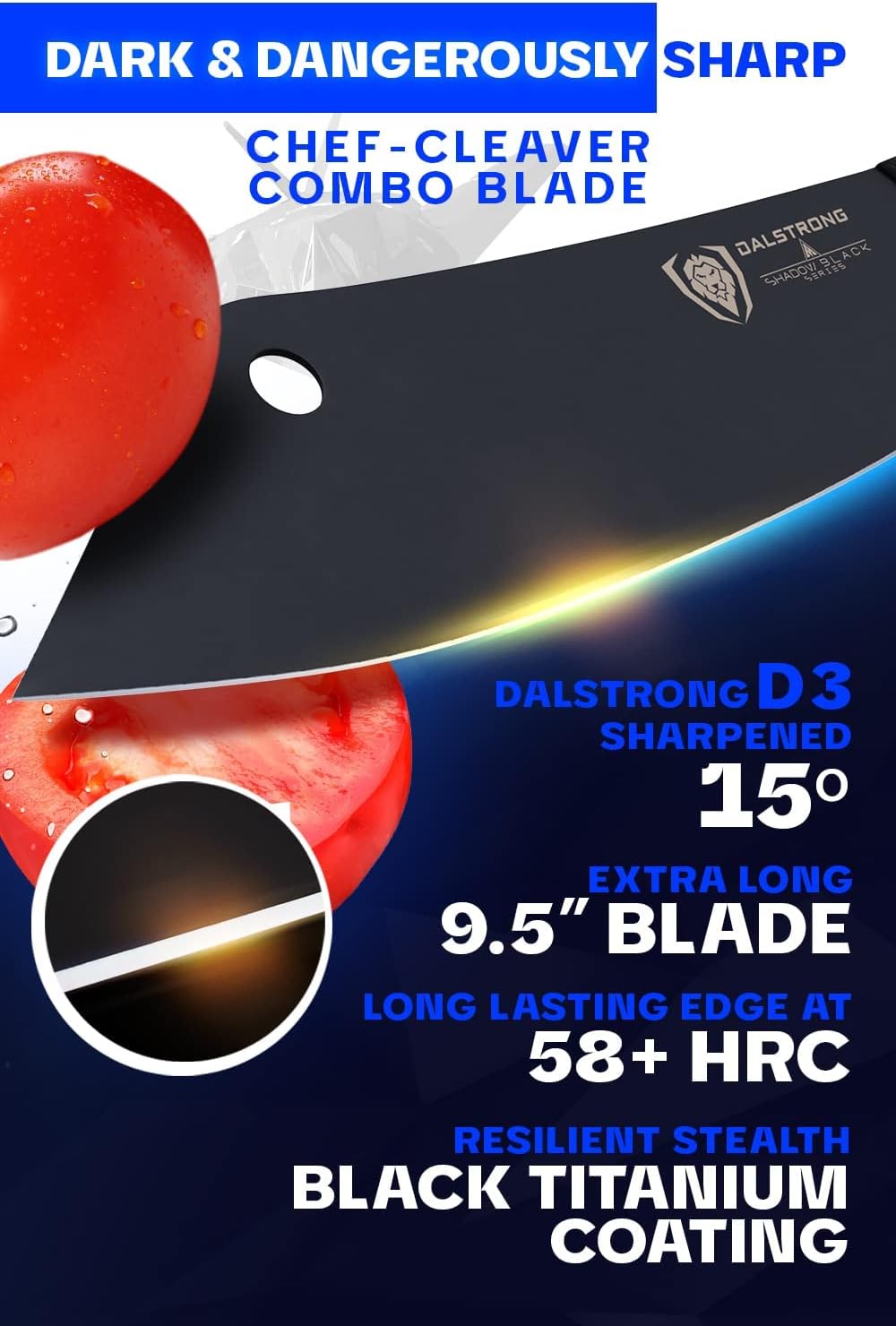 Dalstrong – Shadow Black Series – Cuchillo de acero HC alemán con revestimiento de nitruro de titanio negro, Acero HC alemán con revestimiento de