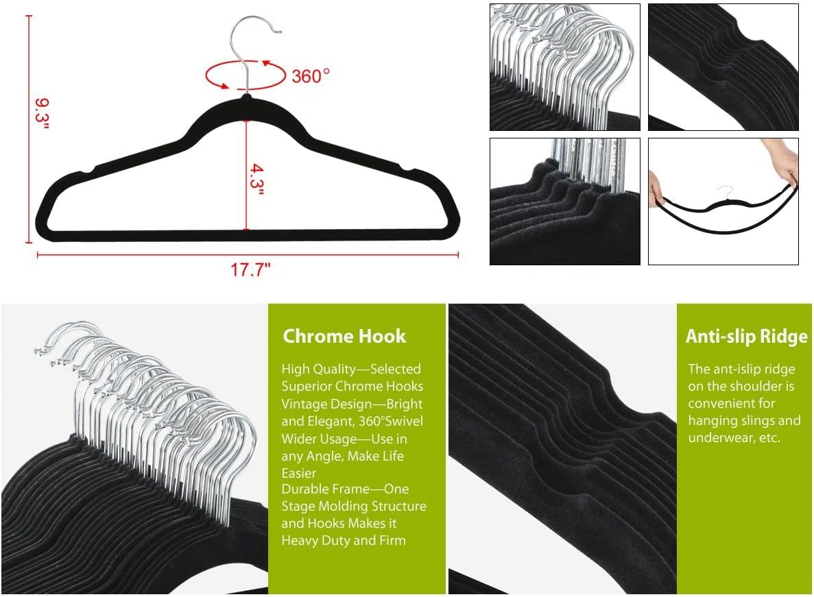 Yaheetech Perchas de terciopelo antideslizantes  Perchas de terciopelo resistentes  Perchas de ropa para ahorrar espacio con gancho giratorio de