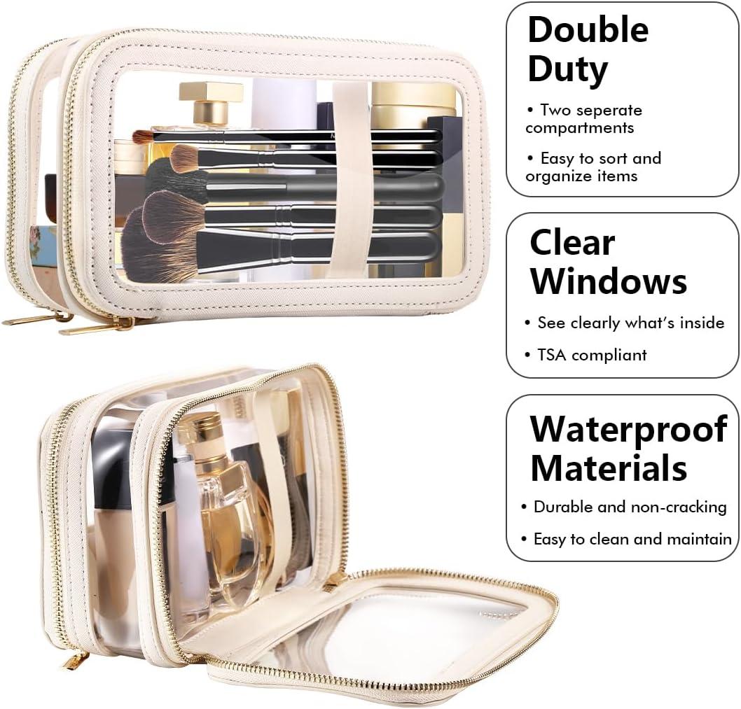 B.ANGEL Bolsa de maquillaje transparente, bolsa de cosméticos portátil, bolsa de aseo de viaje aprobada por la TSA para mujeres y niñas, bolsas de