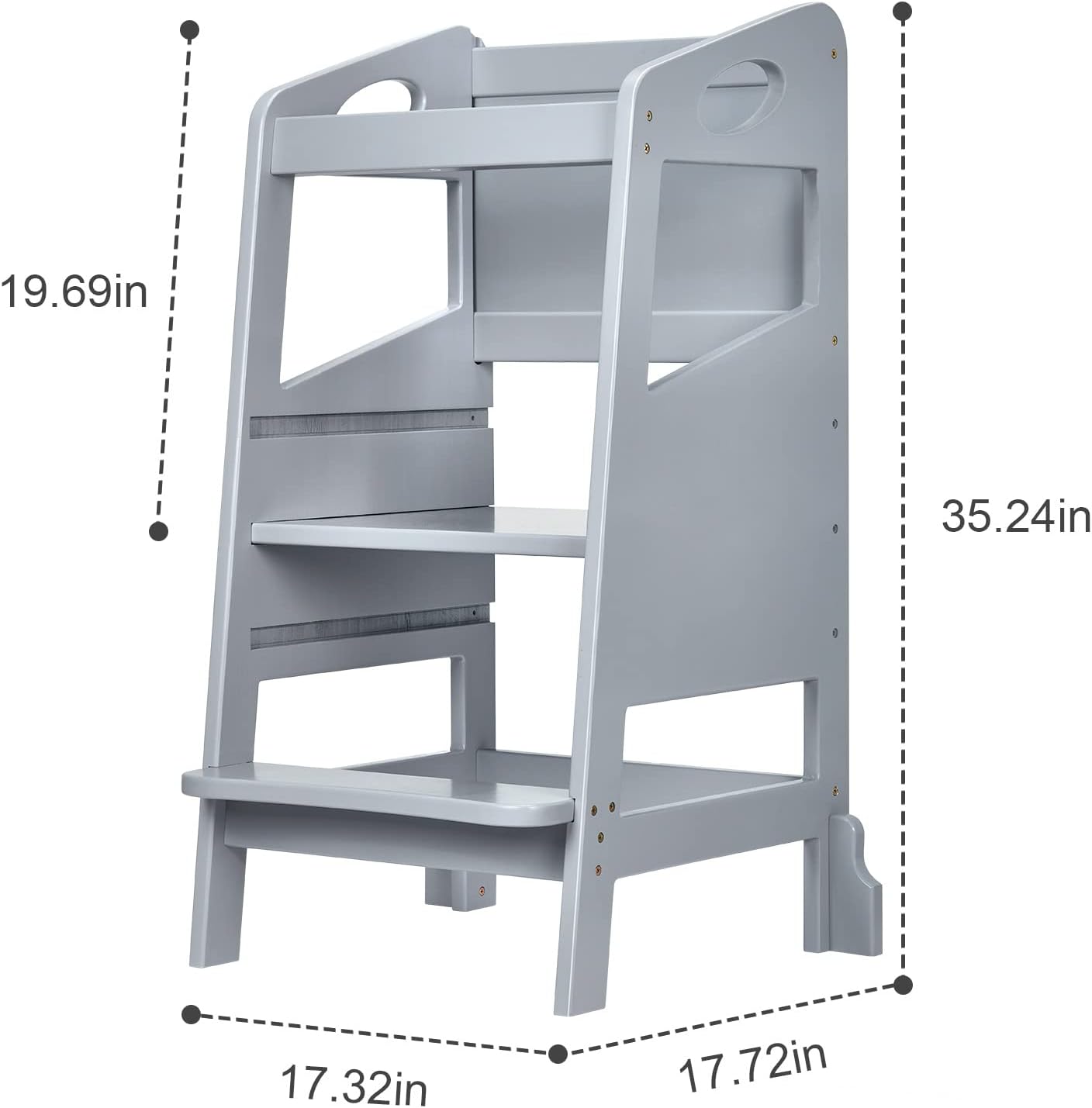 RONIPIC – Taburete de cocina para niños pequeños, torre de pie con riel de seguridad, taburete de cocina de madera para niños, torre ajustable de 3