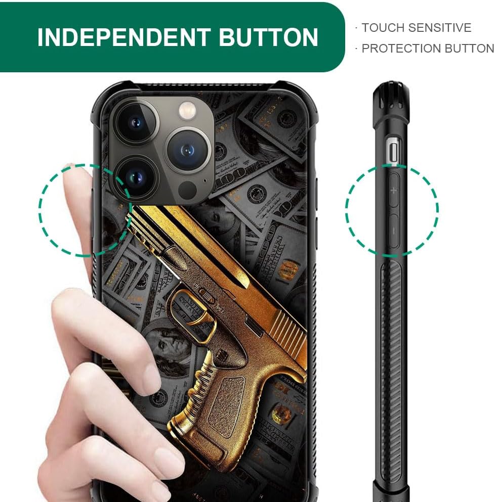 CARLOCA Funda compatible con iPhone 13 Pro, Gold USA Money, ultra protección, a prueba de golpes, silicona suave TPU, parte trasera antideslizante