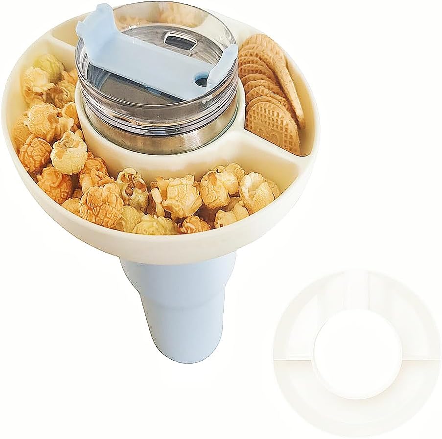 Tazón de aperitivos para vaso Stanley de 40 onzas con asa, accesorios de vaso reutilizables compatibles con Stanley Cup 1.02.0, bandeja de silicona