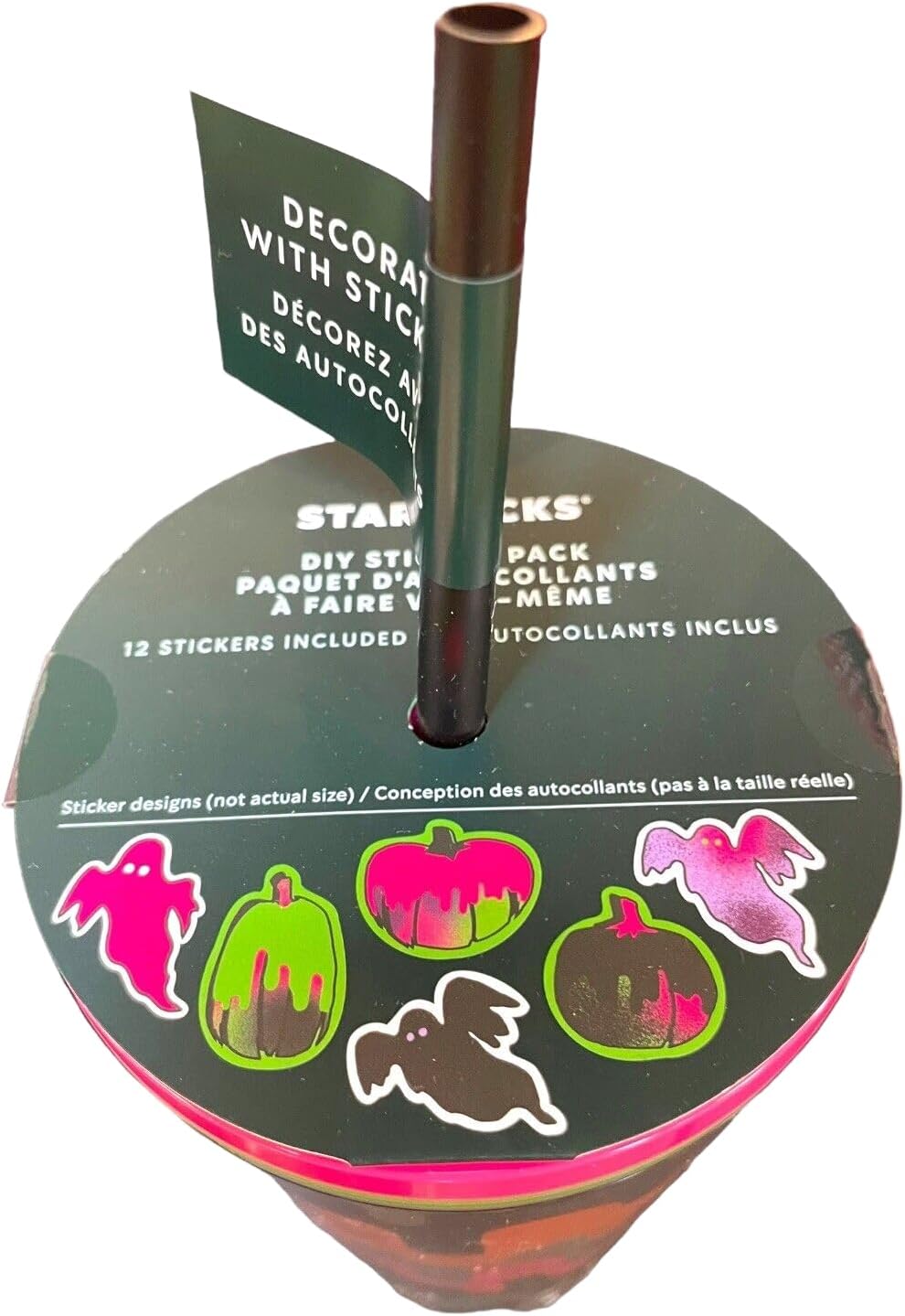 Starbucks Vaso de ondas goteantes de edición limitada de Halloween 2023 decora con calcomanías espeluznantes, brilla en la oscuridad, grande, 16