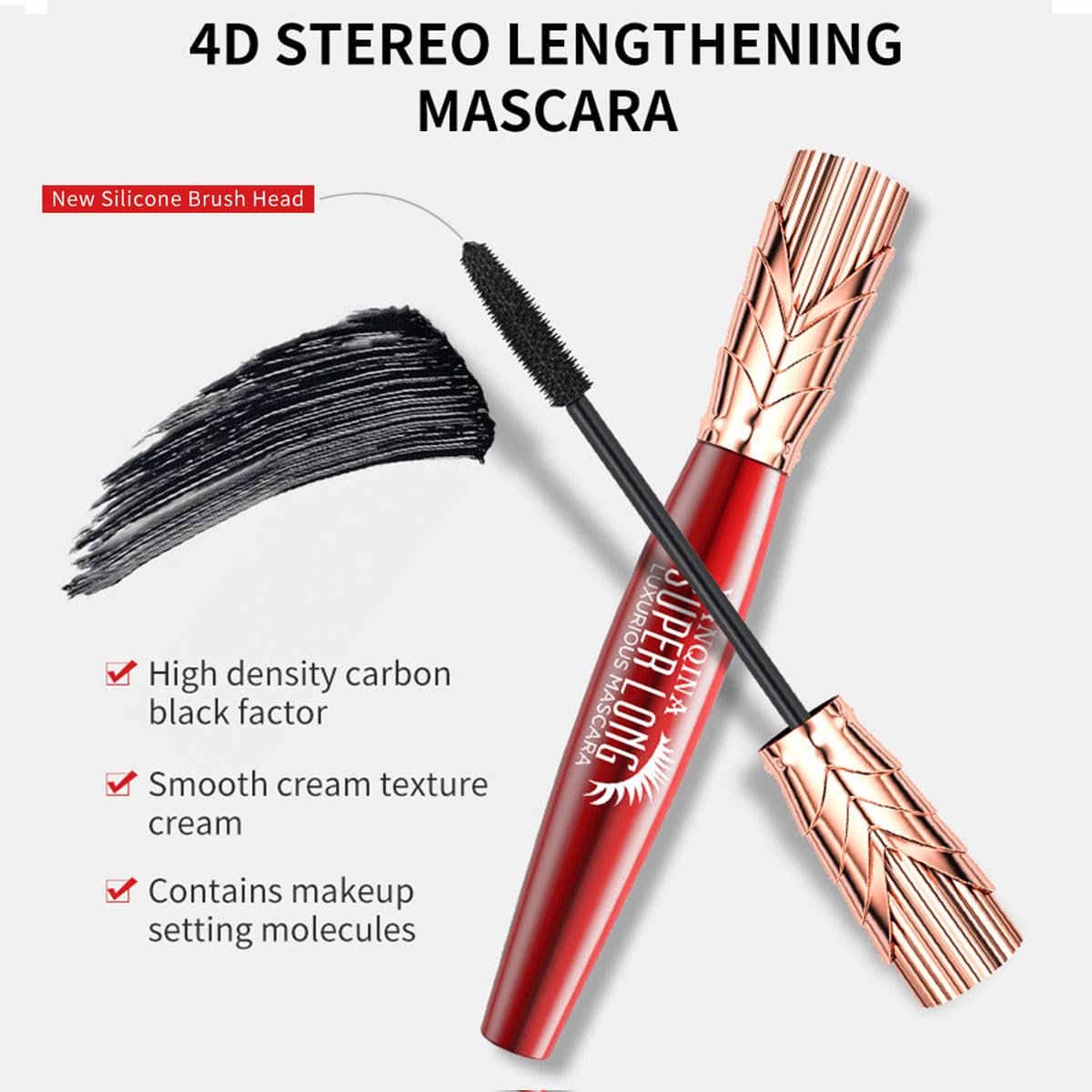 Máscara de maquillaje 4D larga con sujeción rizada, máscara Yanquina súper larga, rímel negro rico mantiene tus pestañas gruesas y largas,