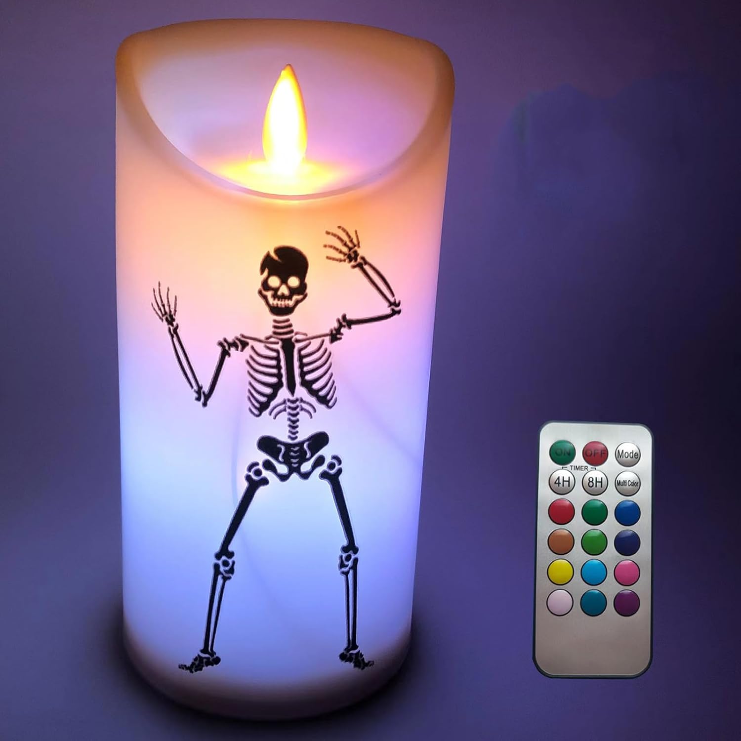 Encanto – Vela milagrosa de plástico LED mágica sin llama con llama móvil, 12 modos de vela sin humo (con control remoto de calavera milagrosa)