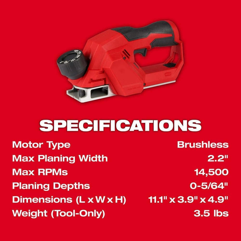 2524-20 para Milwaukee M12 FUEL 12V 2 pulgadas Cepilladora inalámbrica sin escobillas – (herramienta desnuda)