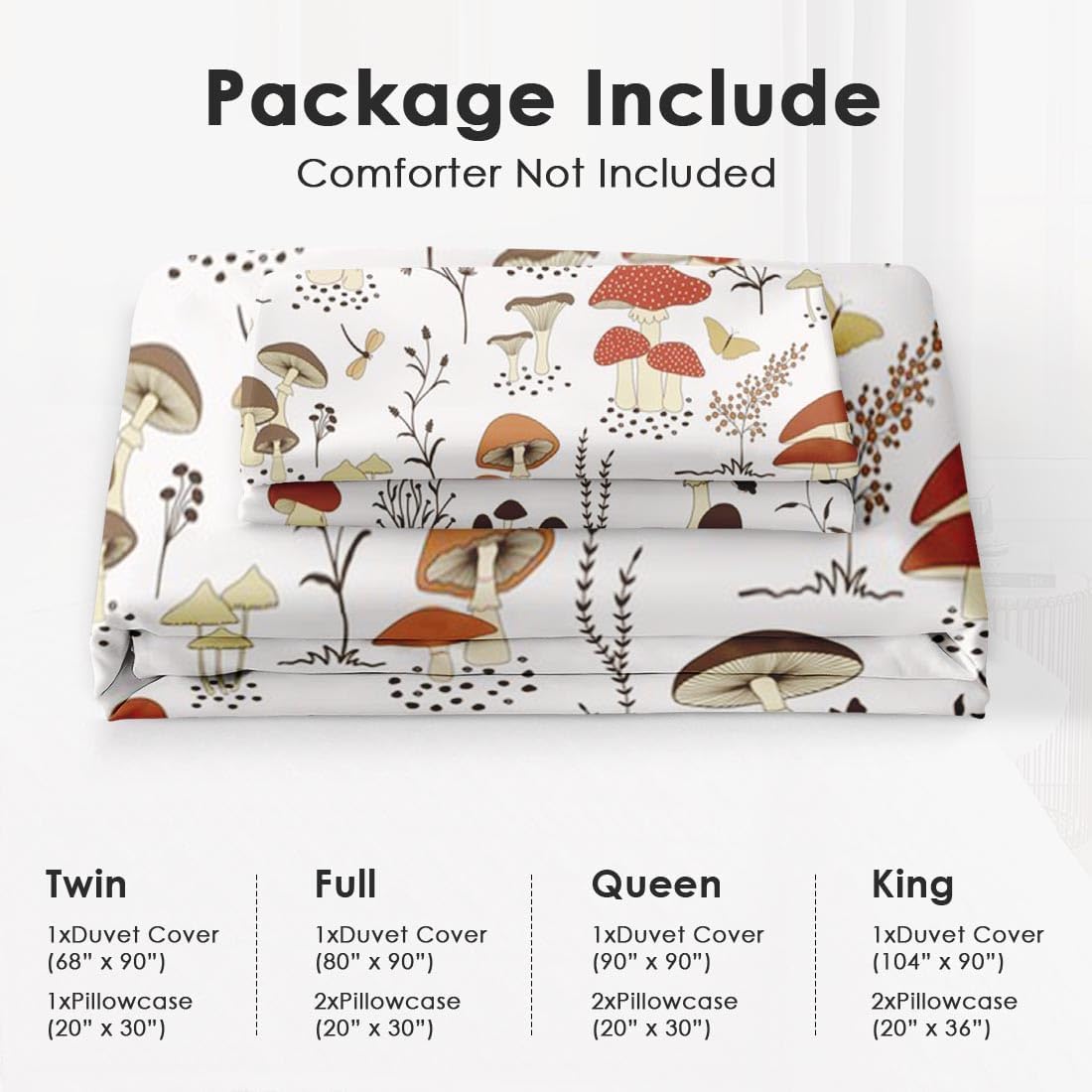 Juego de funda de edredón, diseño de hongos y mariposa, juego de ropa de cama para niños y adultos, decoración de dormitorio de niños y adultos,