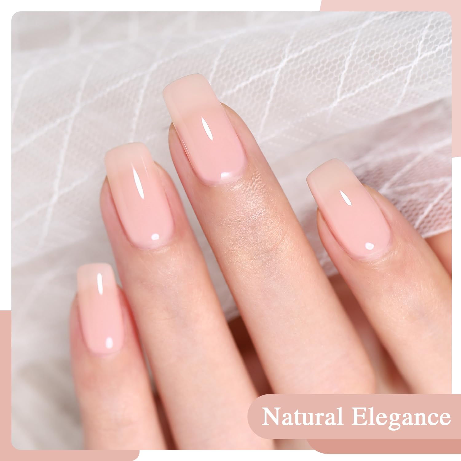 Esmalte de uñas de gel rosa nude, 0.5 onzas líquidas, esmalte de gel rosa transparente de gelatina natural, esmalte de gel de color rosa traslúcido,