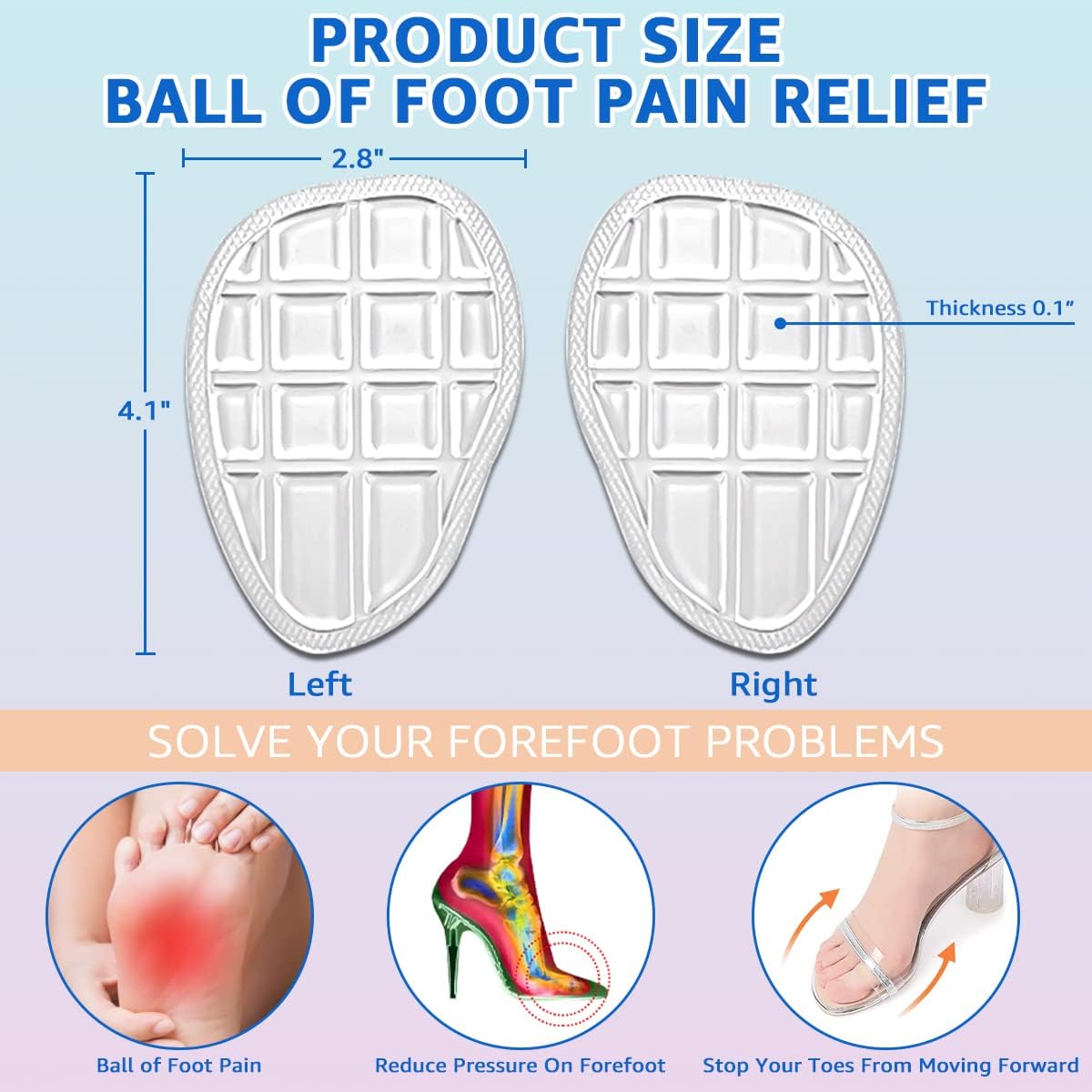 Dr.Foot Cojines de bola de pie, almohadillas metatarsianas, almohadillas para el antepié, insertos antideslizantes para zapatos de punta abierta,