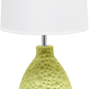 Simple Designs LT2003-GRN Lámpara de mesa ovalada de cerámica de estuco texturizado con pantalla de tela blanca, verde Simple Designs LT2003-GRN Lámpara de mesa ovalada de cerámica de estuco texturizado con pantalla de tela blanca, verde