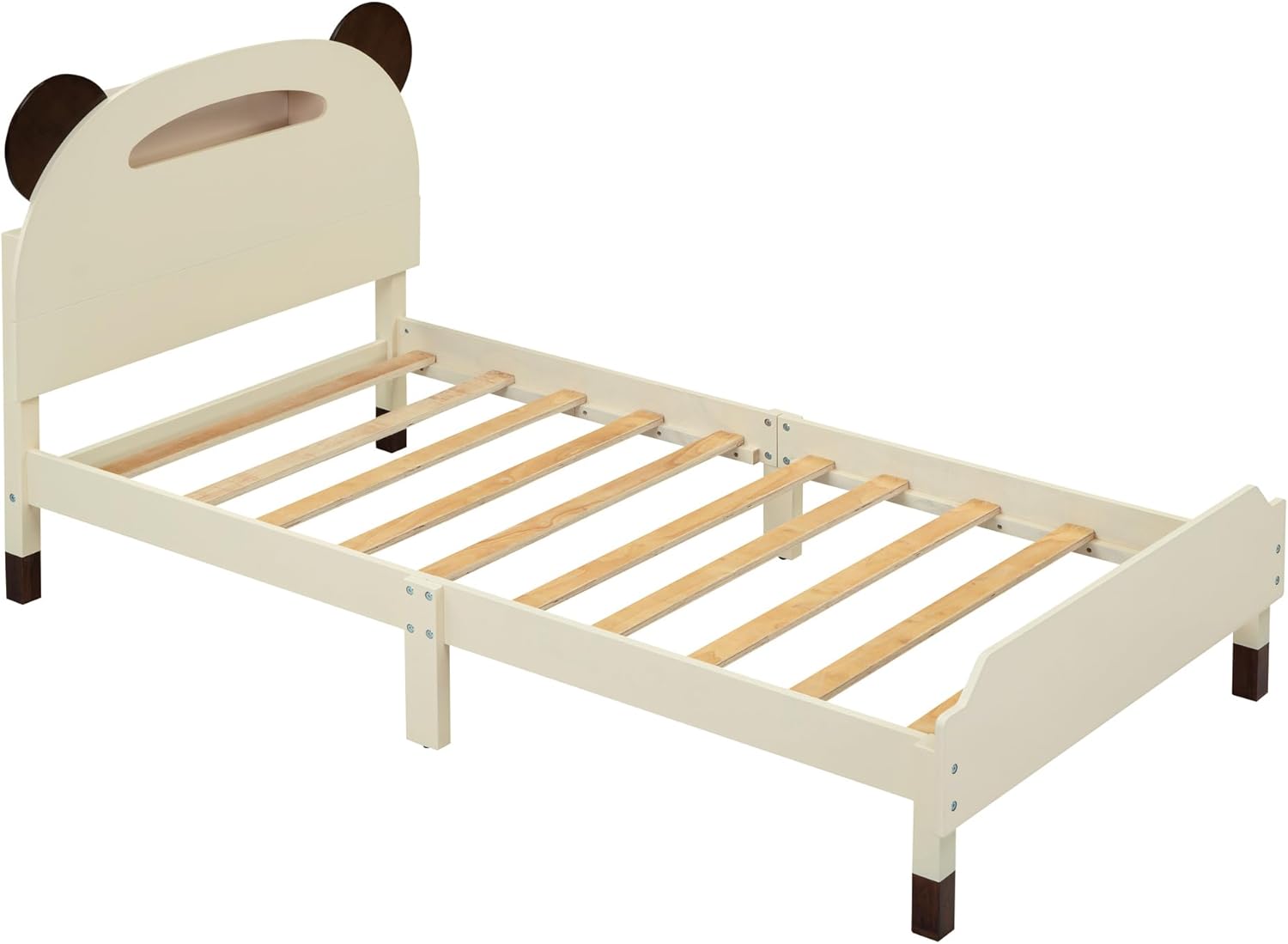 Cama de plataforma de madera de tamaño individual con cabecero en forma de oso, marco de cama de plataforma de madera para niños con luces nocturnas
