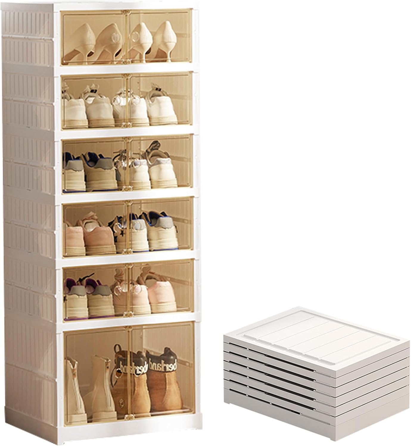 Organizador plegable de almacenamiento de zapatos, organizador de zapatos plegable de 6 niveles con puerta magnética transparente, organizador de