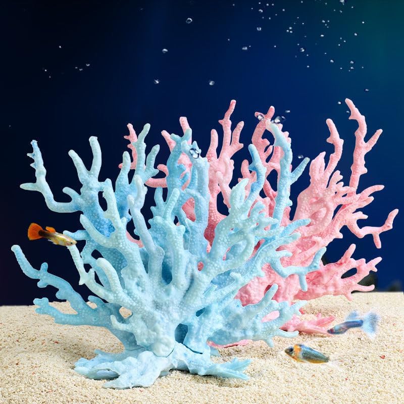 AnRui Adorno de coral para acuario, decoración de arrecife de coral, plantas de acuario artificiales, paisaje, pecera, accesorios, decoración, azul