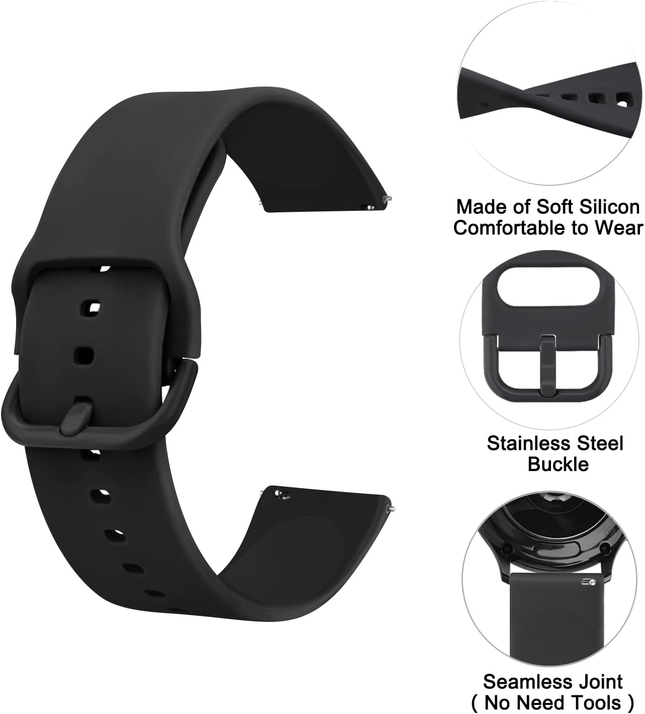 Meliya Correas de reloj de silicona, liberación rápida, 0.787 in, 0.866 in, correa de repuesto de silicona suave para mujeres y hombres