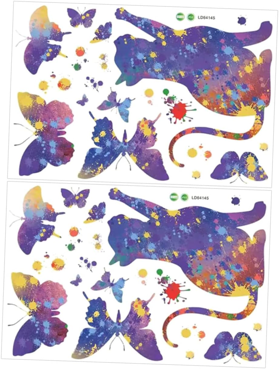 BESPORTBLE 2 hojas de calcomanías de pared con diseño de gato estrellado para decoración del hogar, habitación de niños, sala de juegos, papel tapiz