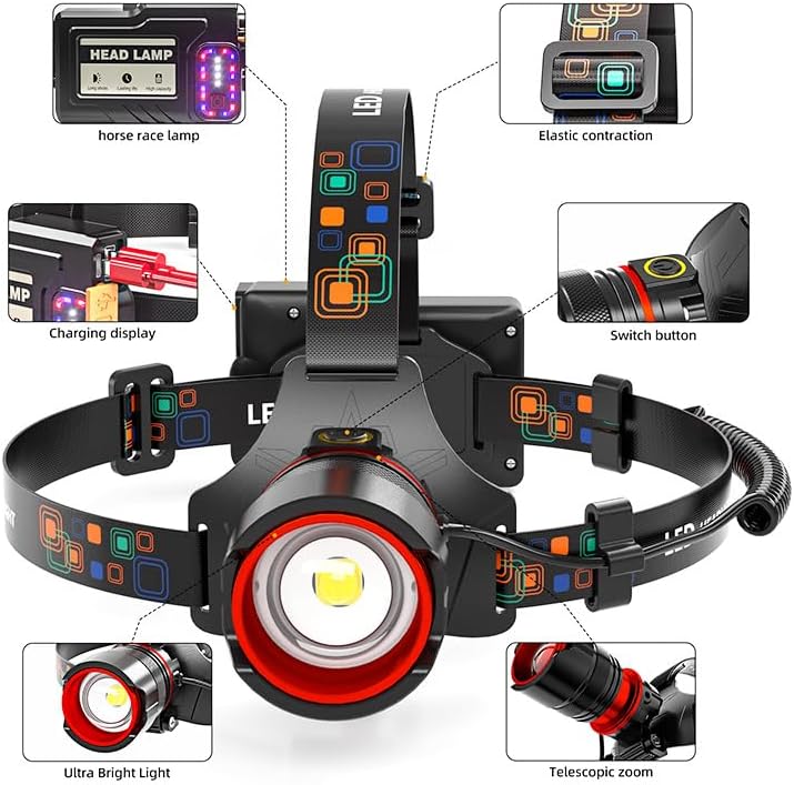 ABUSVEX Linterna LED de 1000 lúmenes con luz negra UV de 365 nm, súper brillante, recargable por USB C, llavero LED con luz lateral COB, zumbador