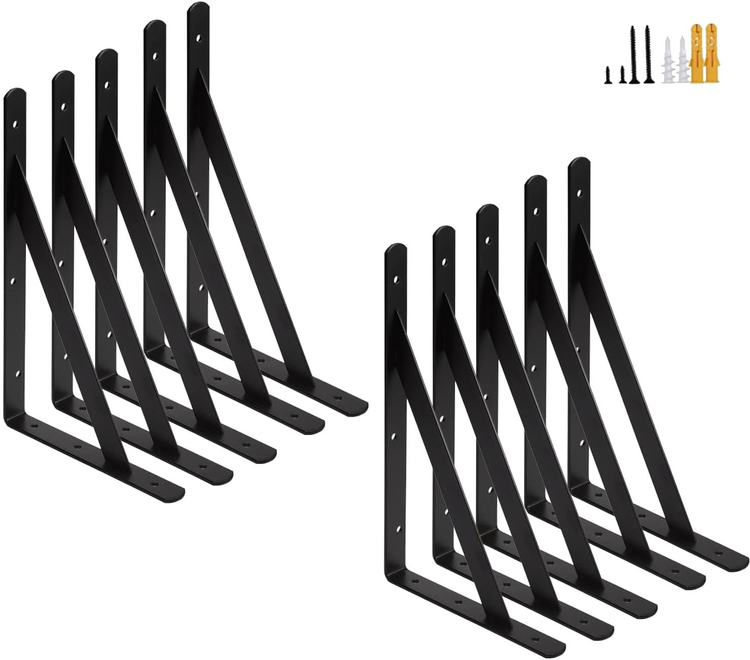Paquete de 10 soportes de estante de metal de diseño triangular, soportes de ángulo recto con tornillos para muebles de madera, gabinetes, sillas,