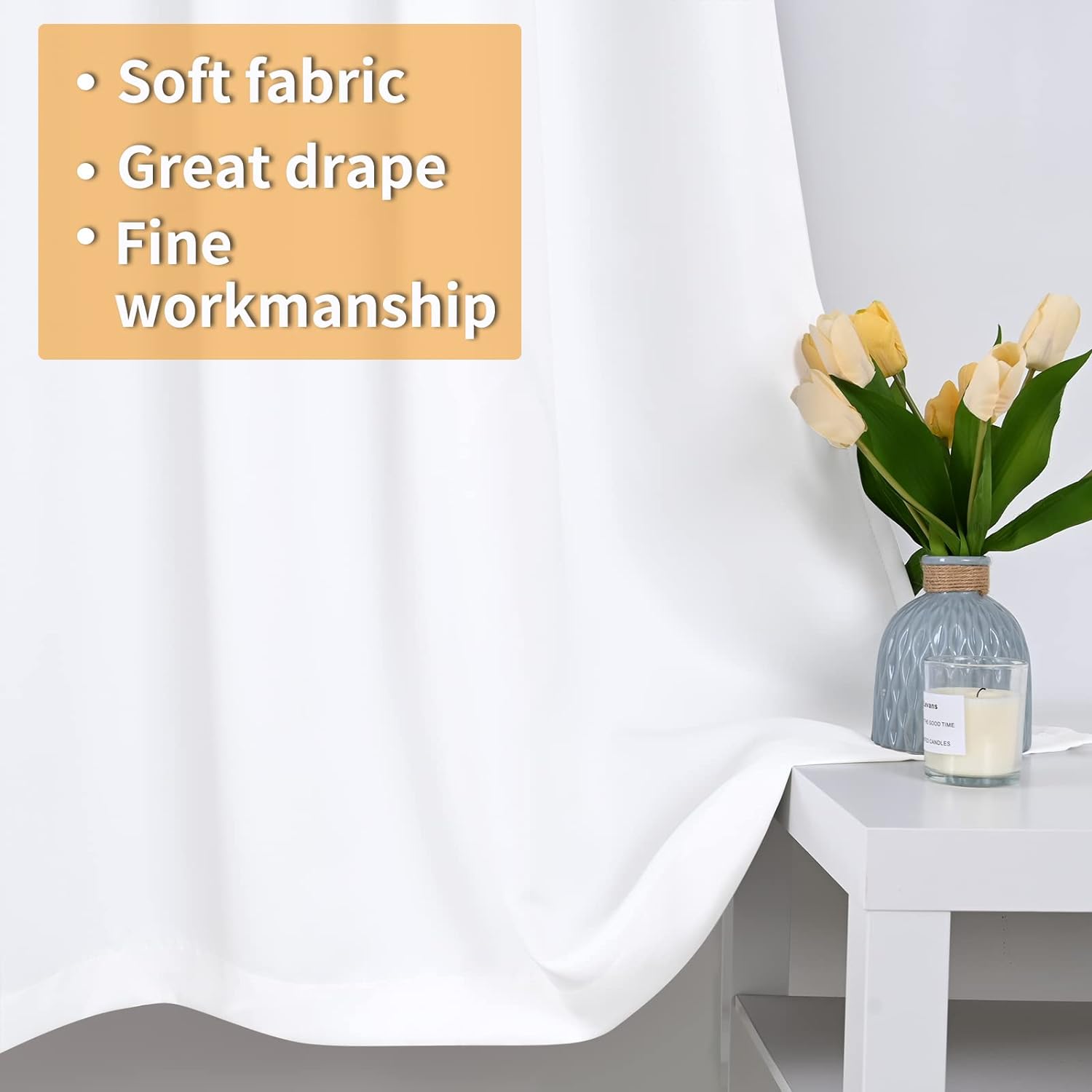 YoungsTex Cortinas 100% opacas de color blanco puro para sala de estar de 84 pulgadas de largo, 2 paneles de 2 capas gruesas con aislamiento