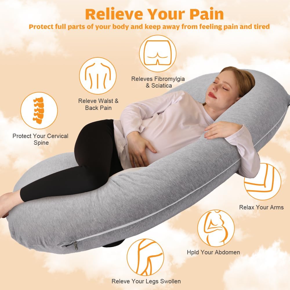 Chilling Home Almohada de embarazo, almohada de cuerpo completo en forma de C, almohada de maternidad para mujeres de 55 pulgadas, almohadas de