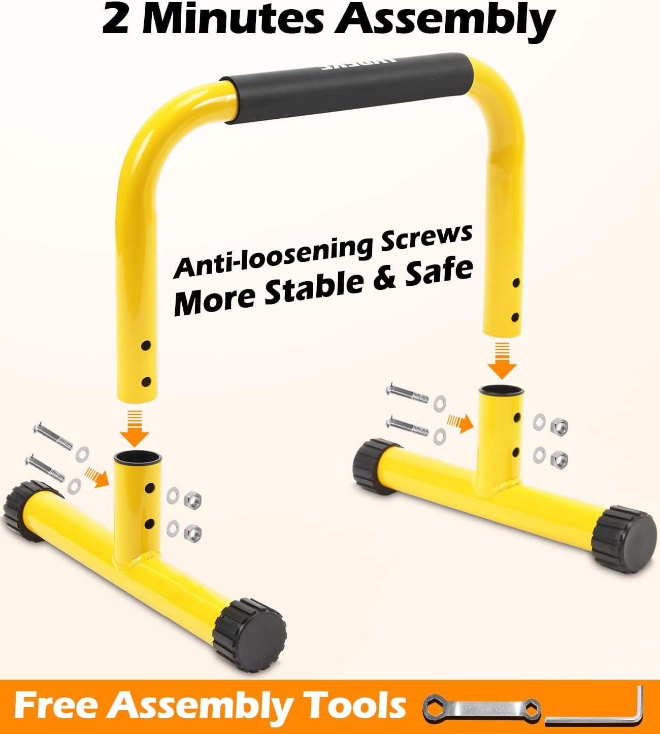 Push Up Bar, 14” High Steel Parallettes & Dip Bar with Full Coverage Foam Handle, Heavy-Duty Calisthenics Parallel Bars for L-Sit, Dips, Home Gym