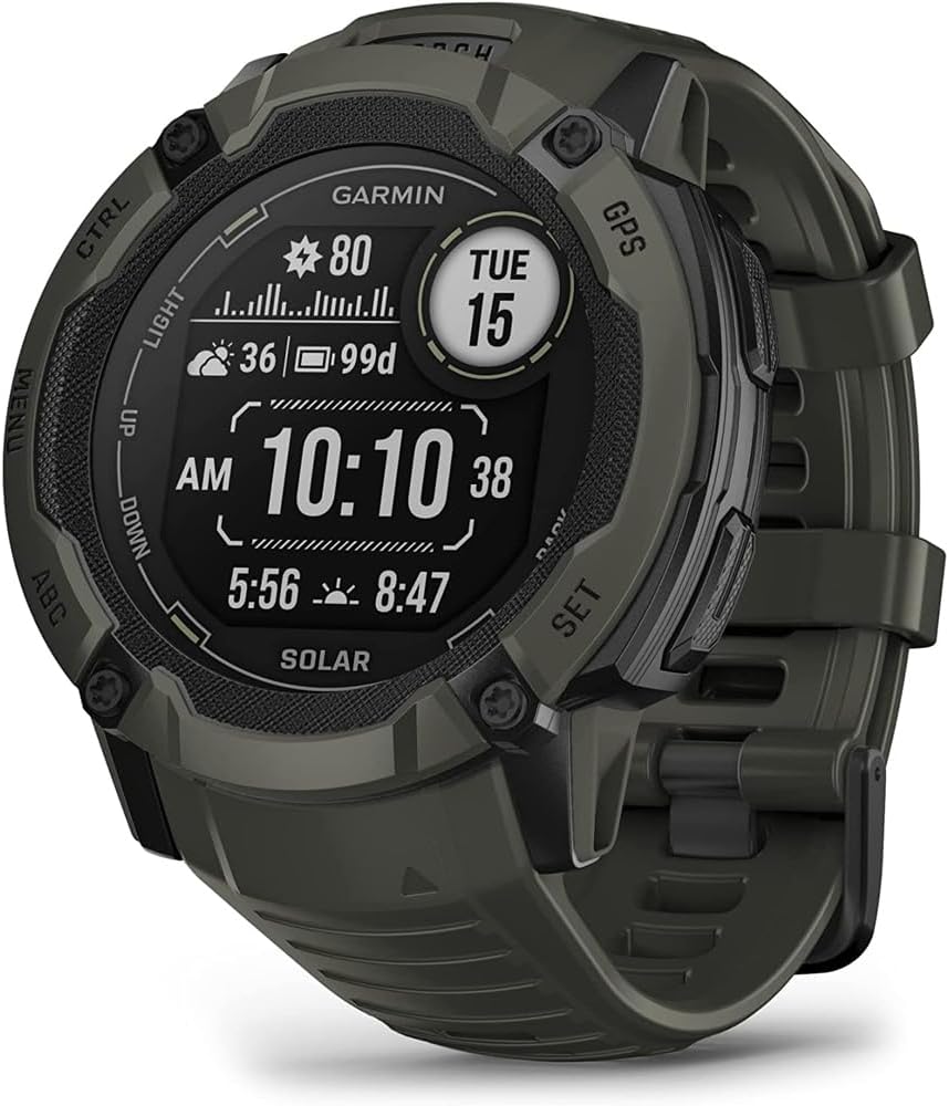 Garmin 010-02805-15 Instinct 2X Solar Rugged GPS Smartwatch Moss Bundle con Deco Essentials Paquete de 2 pulseras tácticas de emergencia paracord