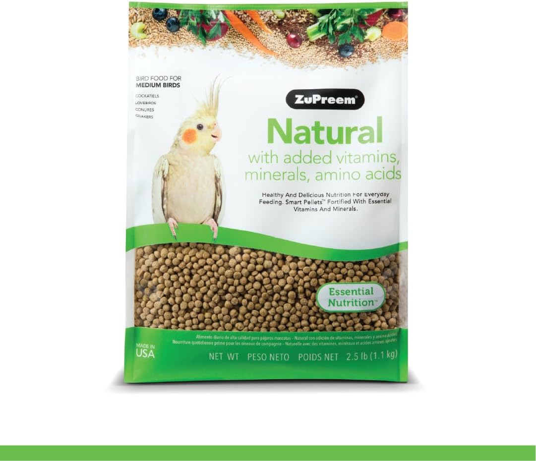 ZuPreem Natural Bird Food – Alimento para pájaros lleno de vitaminas, alimento diario para aves medianas – 2.5 libras