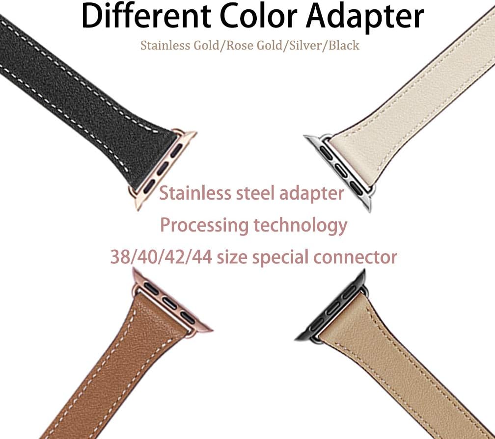 Bestig – Correa de repuesto para Apple Watch de 1.496pulgadas, 1.575pulgadas, 1.654pulgadas, 1.732pulgadas, de piel auténtica, diseño de doble tour,