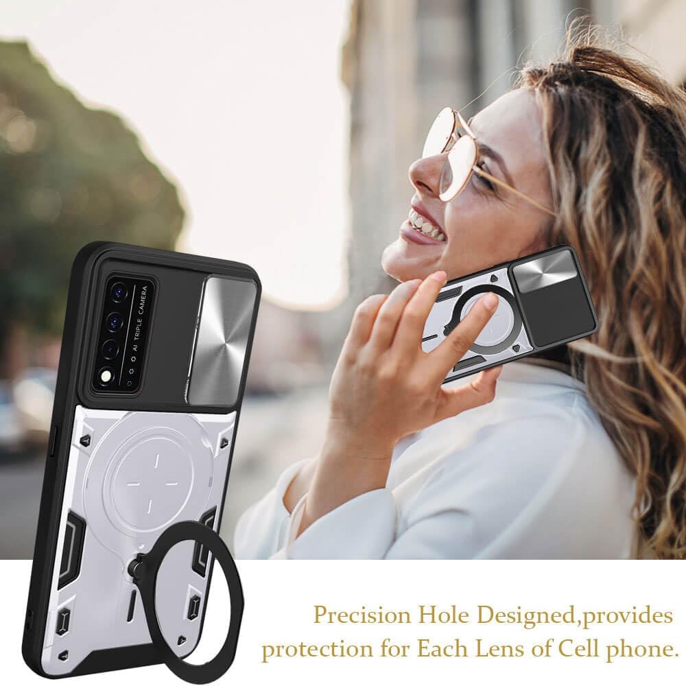 JHWVVTF Funda para teléfono REVVL V+ 5GRevvl V Plus 5G, funda de metal con soporte de anillo para mujeres y hombres, protector de cámara, protección