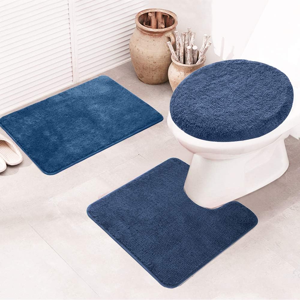 Juego de 3 alfombras de baño antideslizantes para pisos, ultra suaves, absorbentes y cómodas, alfombra de contorno en forma de U y cubierta de tapa