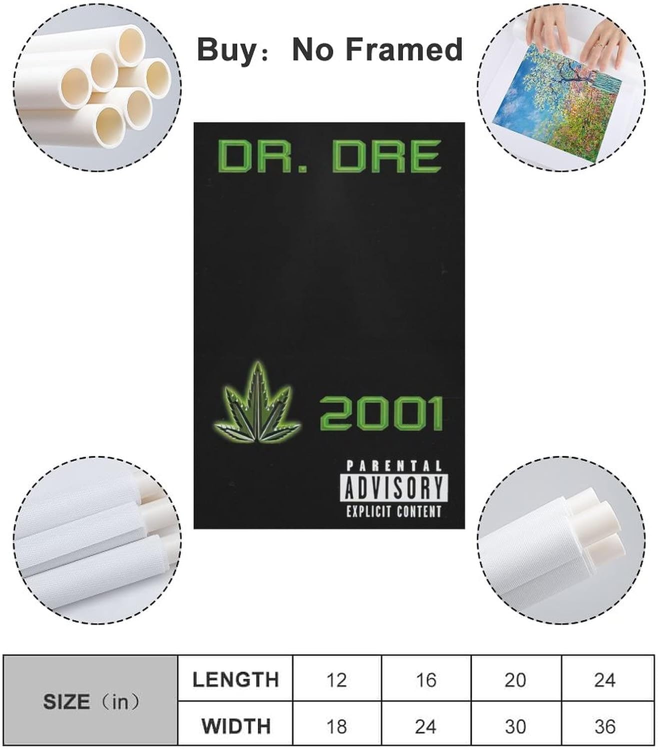 MALOOS Dr. Dre 2001 – Póster de lienzo decorativo para pared, pintura artística para sala de estar, dormitorio, regalo, sin marco, estilo sin marco,