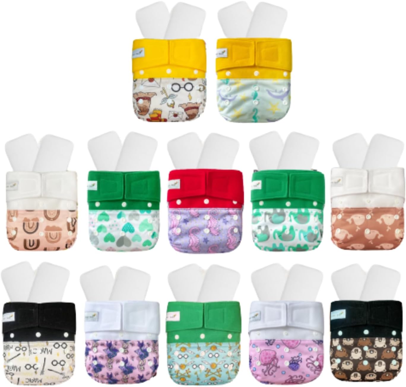 12 pañales de tela Kawaii HD3 talla única para bebé + 24 insertos súper absorbentes de 8 a 36 libras unisex, el mejor pañal de tela para guardería