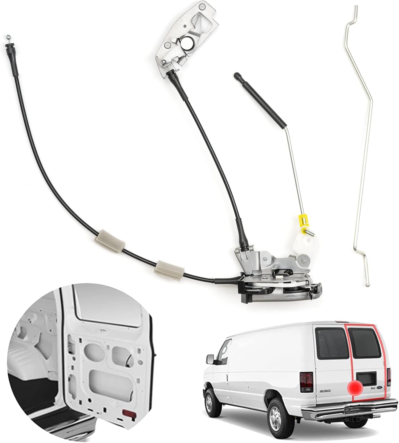 Pestillo de puerta para Ford E150 E250 E350, pestillo de puerta trasera derecha con cable y varilla para reparación de camiones Ford, OE