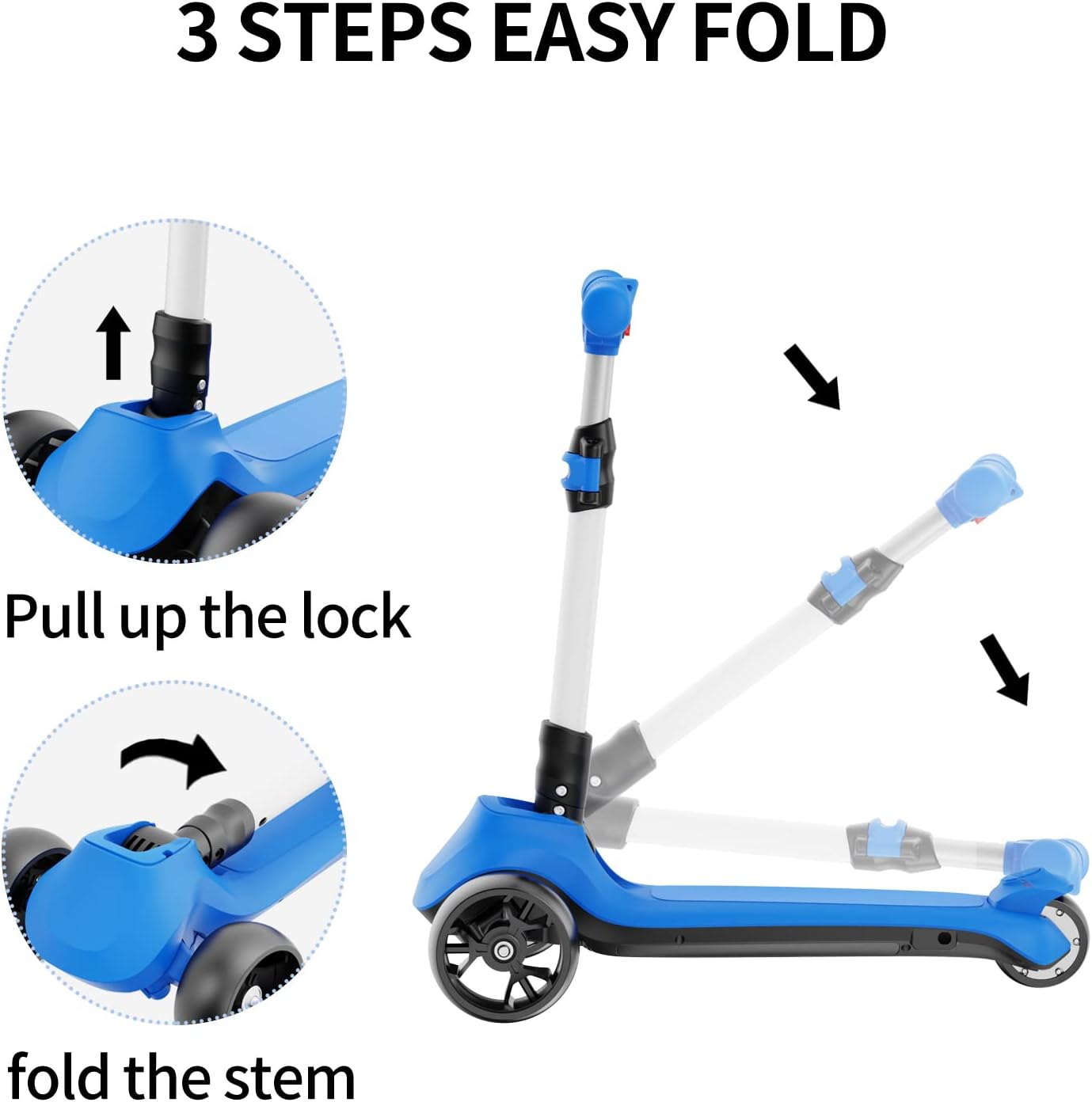 Scooter para niños, 3 alturas ajustables, mango en forma de C, diseño de dirección inclinada, scooter de 3 ruedas para niños de 3 a 12 años, los