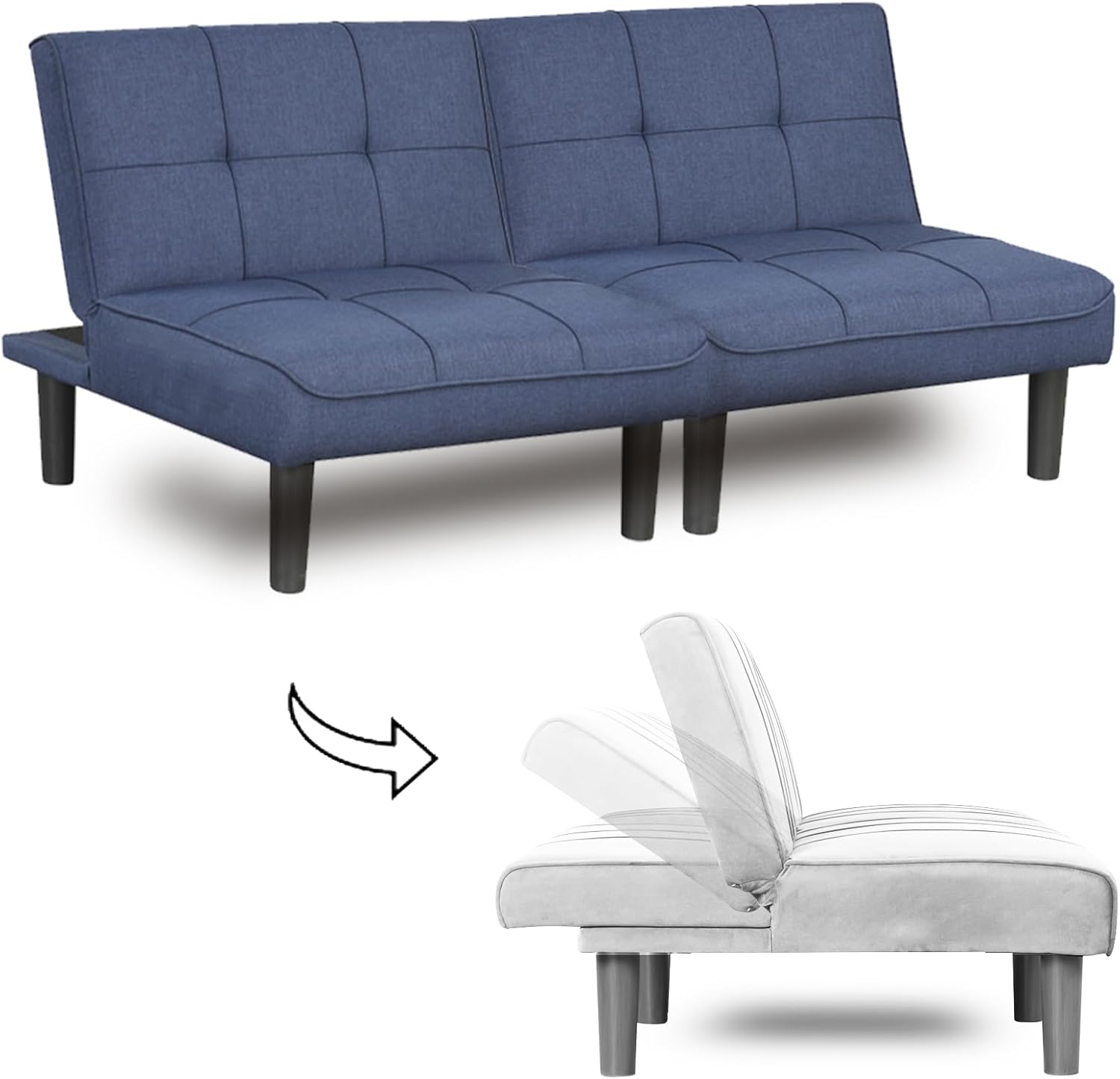 Sofá cama convertible 3 en 1 tamaño individual, sofá biplaza futón con respaldo plegable ajustable sin espalda, 2 piezas pequeñas futón sillas para