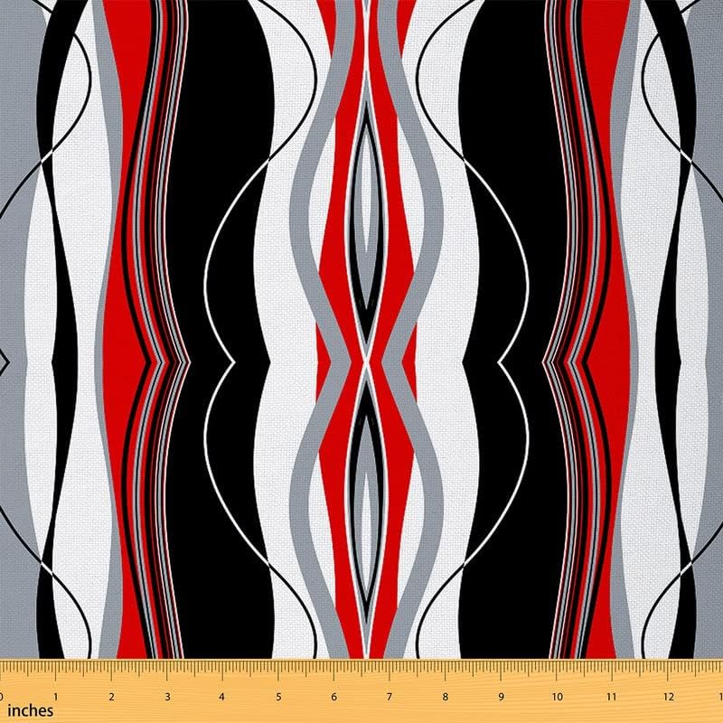 Feelyou The Yard, tela de tapicería geométrica de rayas rojas, negras y grises para sillas, líneas de arte abstracto, tela decorativa impermeable