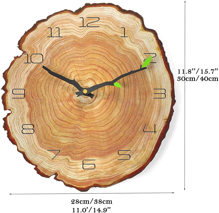 Reloj de pared Wood Grain Design Wall Clock Creative Pastoral Style Irregular Shape Clock Silent Non-Ticking Hanging Clock Battery Operated for