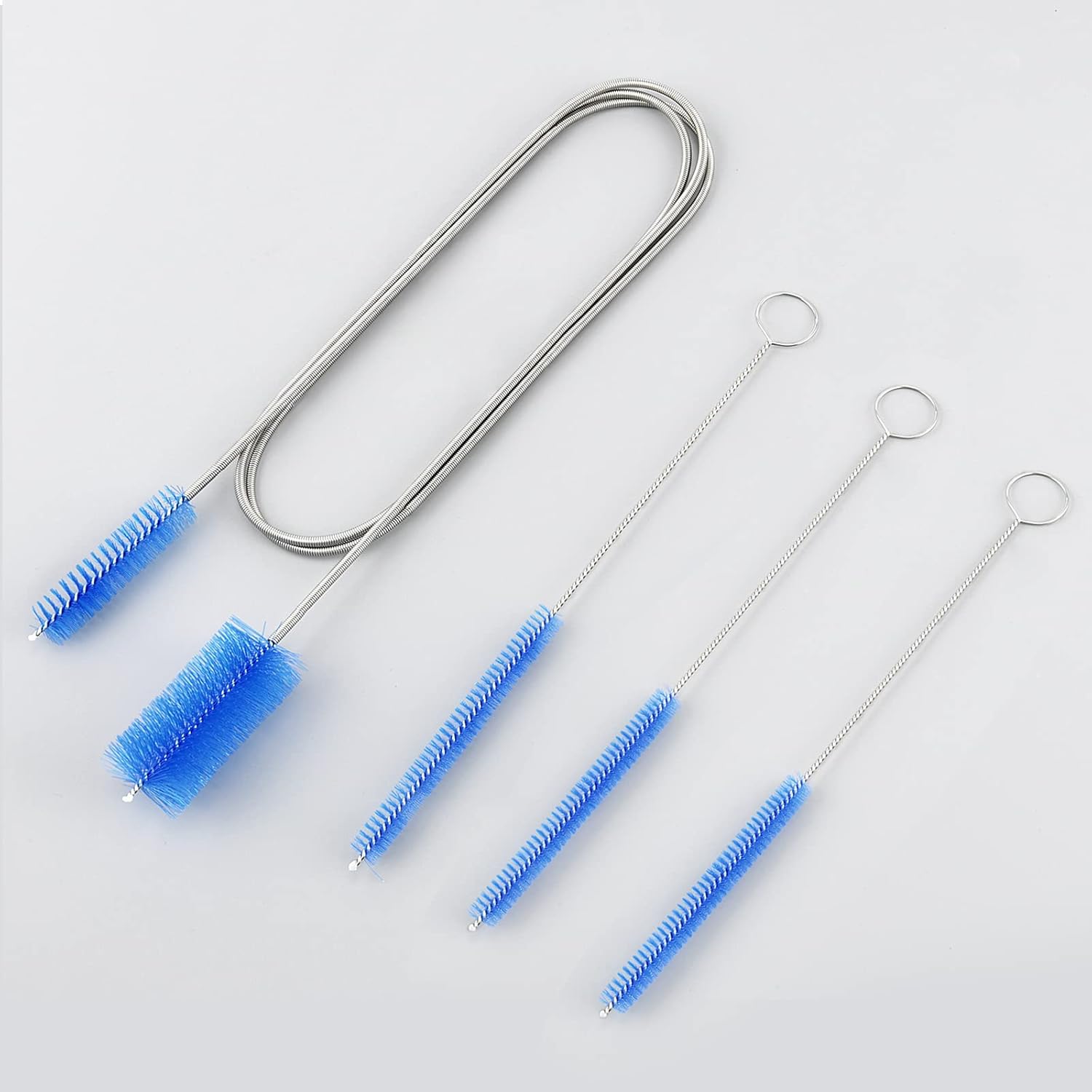 Kit de limpiador de cepillo de drenaje flexible  Cepillo de limpieza de nailon elástico de doble cabeza de 5 pies de largo + 3 cepillos de paja de