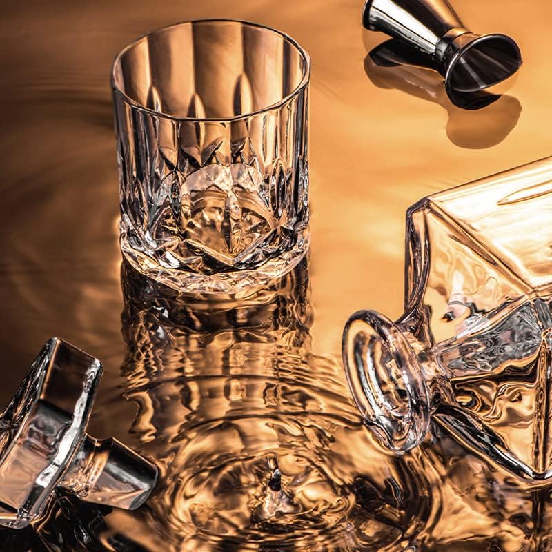 Decantador de vino y whisky de 7 piezas de cristal hecho a mano italiana con 6 vasos de licor, whisky escocés y bourbon para hombre