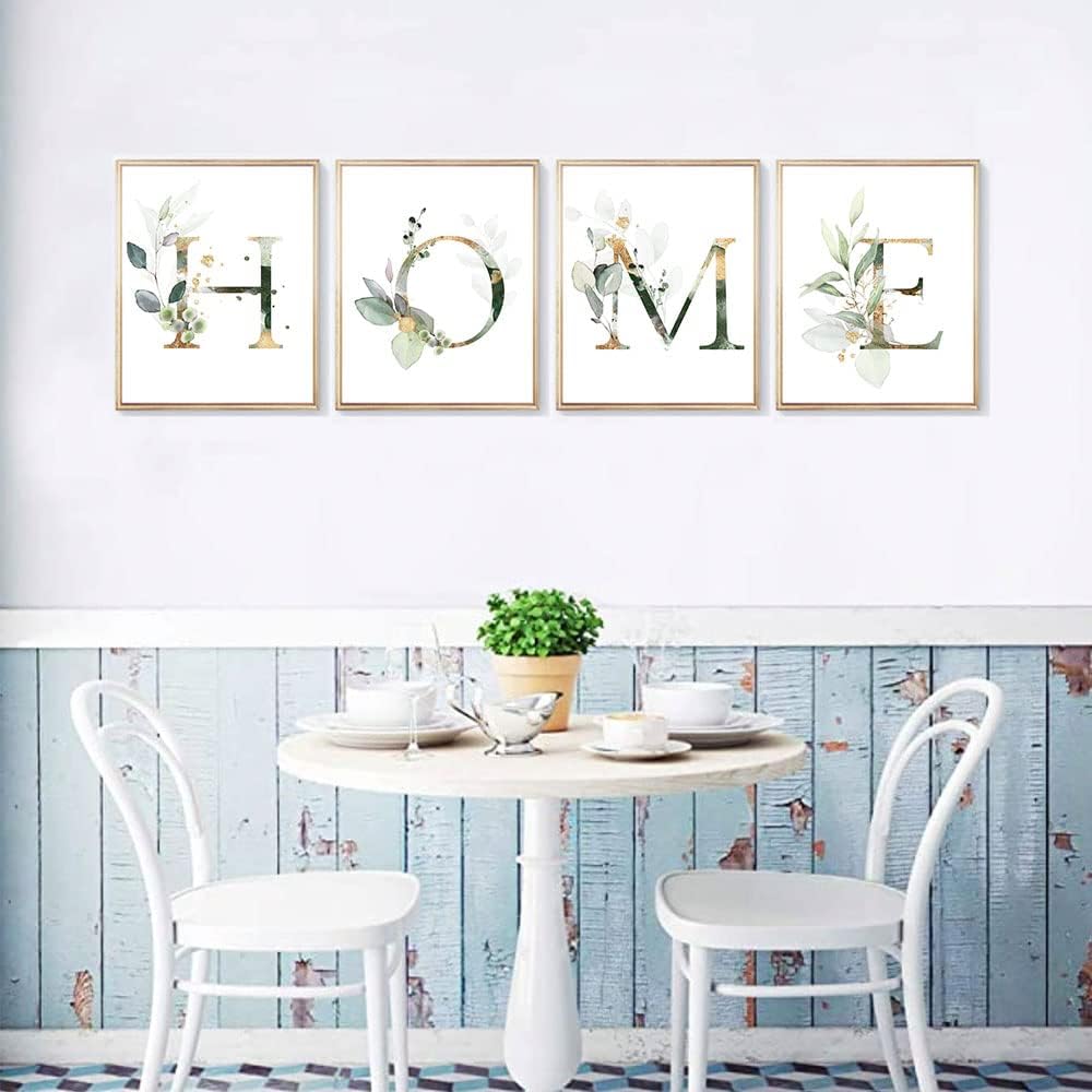 Juego de 4 impresiones artísticas de decoración de pared de baño (8 x 10 pulgadas), diseño botánico de hojas bohemias, hojas bohemias, hojas