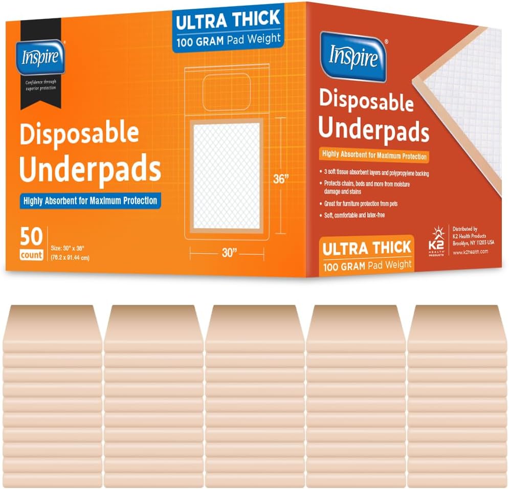 Inspire XL 30 x 36 Ultra – Almohadillas de cama súper absorbentes de 3.53 oz para incontinencia (50)