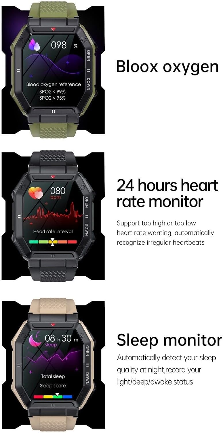 Reloj inteligente militar para iPhone 13 Pro para hombres (respuestahacer llamadas), reloj inteligente táctico HD de 1.85 pulgadas, resistente reloj
