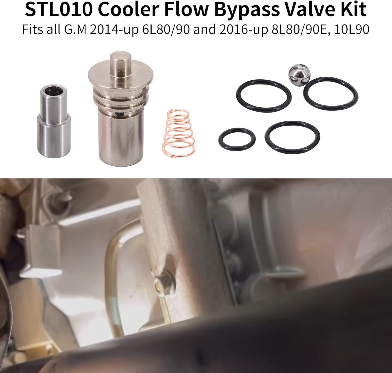 STL010 – Kit de válvula de derivación de flujo enfriador compatible con transmisión G.M 6L80 6L90 2014-up y 8L80 8L90 8L90E 2016 en adelante y 10L90