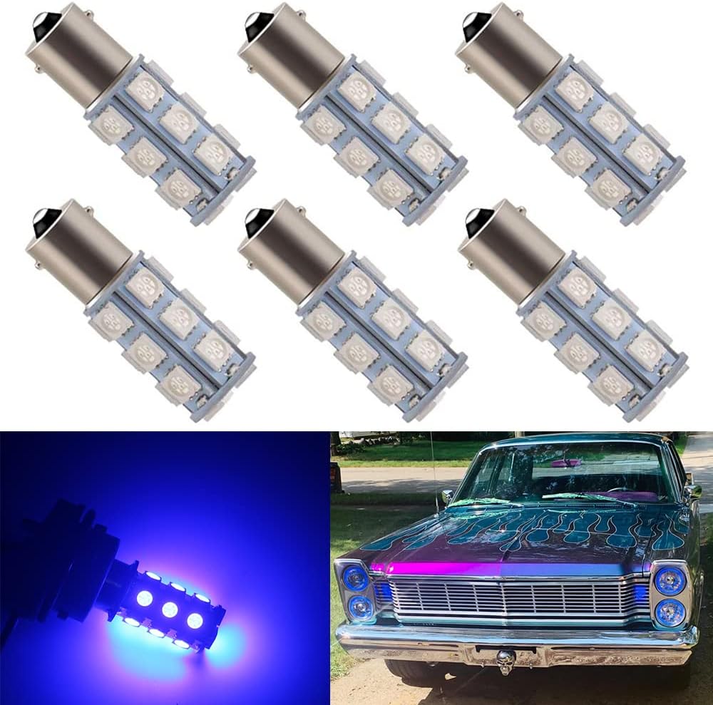 Paquete de 6 bombillas DC12V color azul 1156 BA15S 1141 1073 7506 Bombilla RV Camper SUV MPV Coche LED de repuesto bombilla de señal de giro